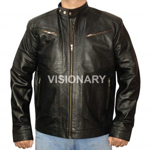 Brand New Lambskin Original Leather Jacket for Men Black Biker Stand up Collar