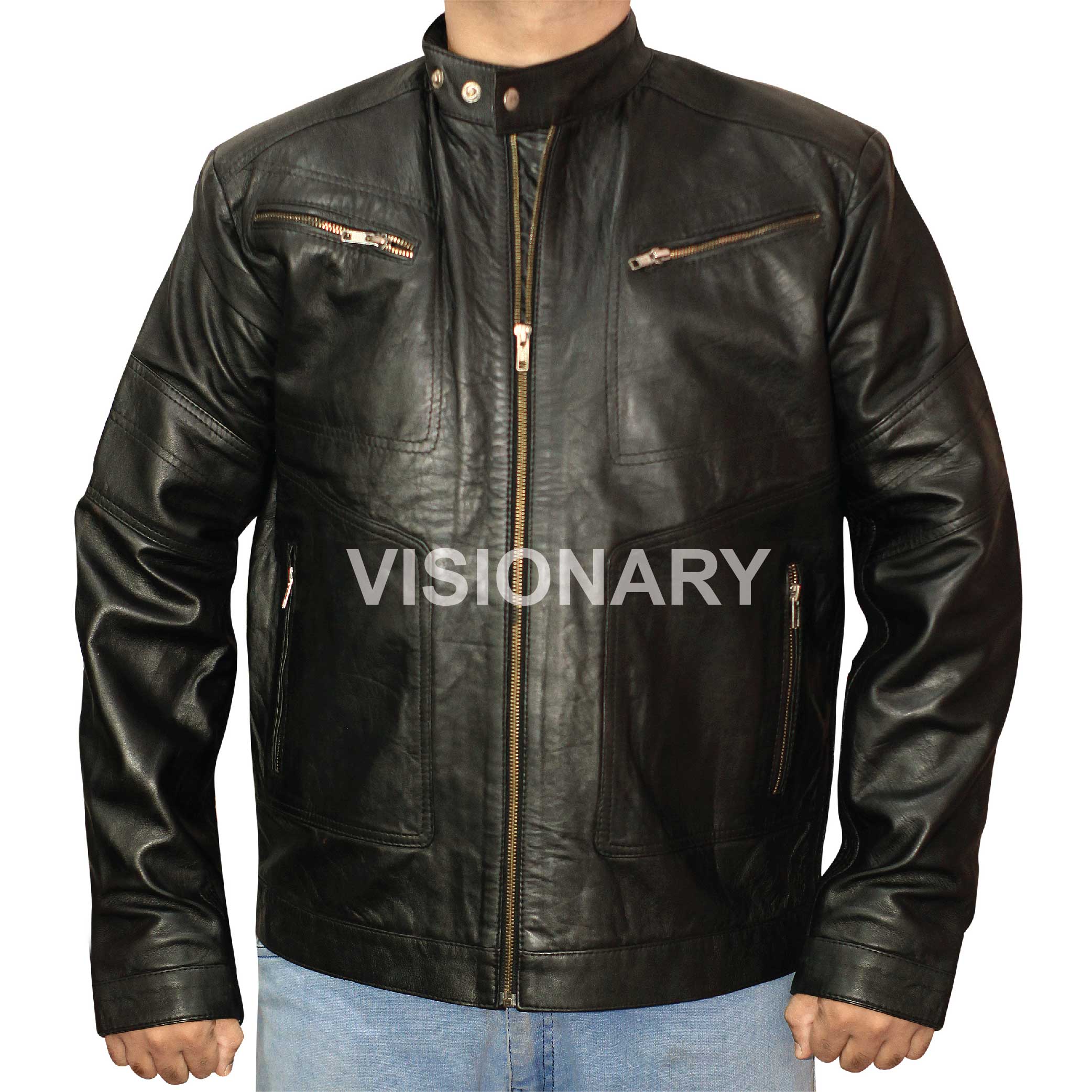 Brand New Lambskin Original Leather Jacket for Men Black Biker Stand up ...