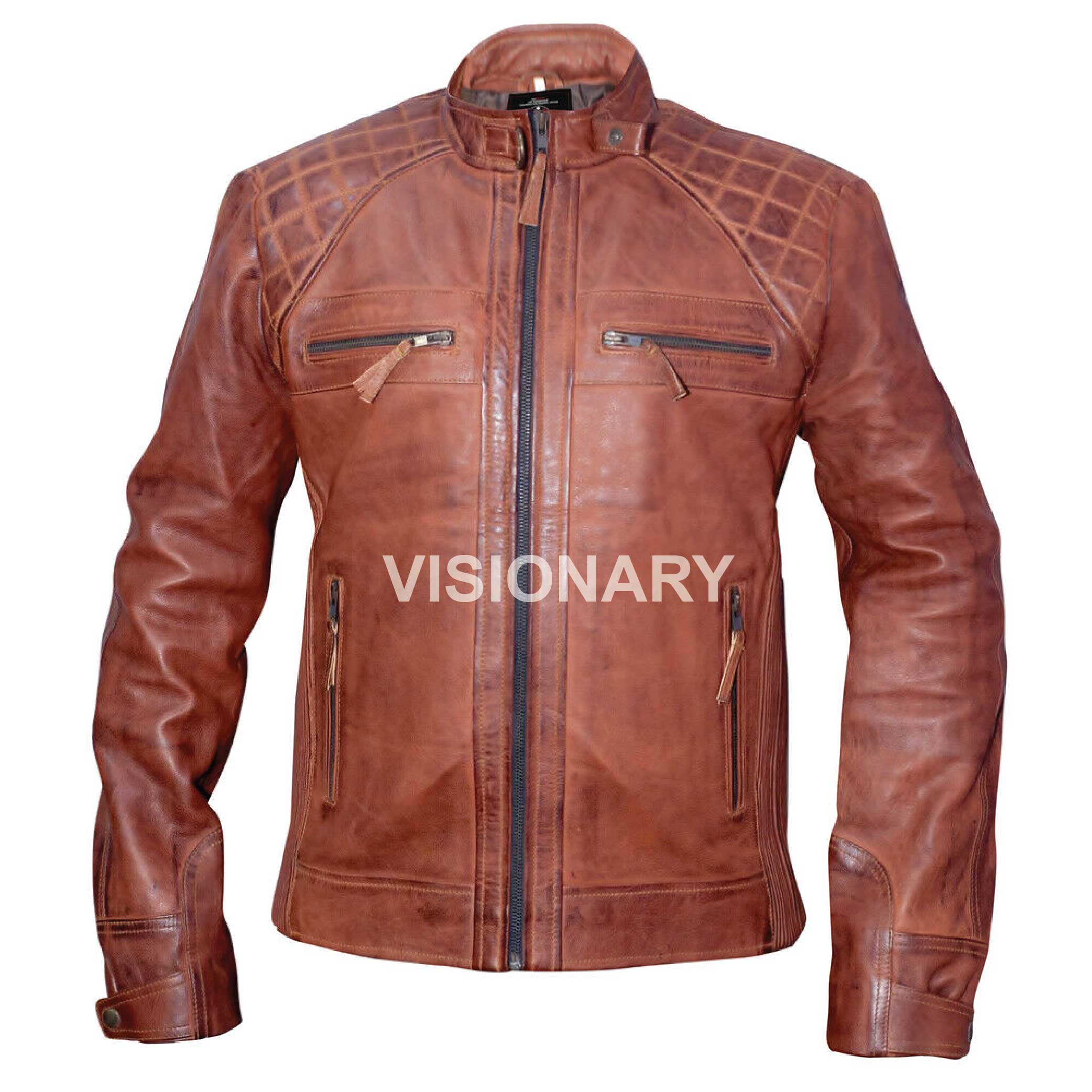 Mens Stylish Motorcycle Biker Genuine Lambskin Leather Jacket 326 