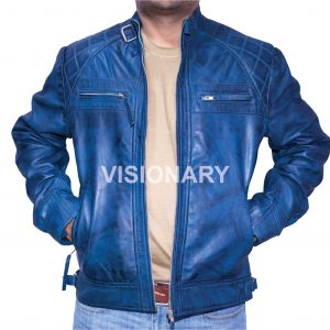 New Sheepskin Original Leather Jacket For Men Soft Shiny Biker Style Quilted