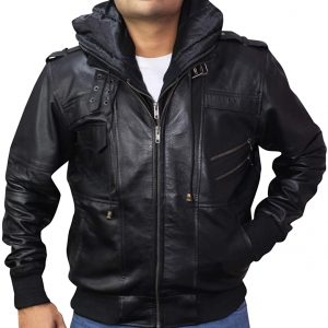 Fashion Original Leather Bomber -Genuine Sheepskin Removable Hoodie Black and Brown Leather Jacket For Men -VM1921893