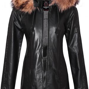 Women’s Fashion Trench Coat With Real Fox Fur removable hoodie-Genuine Sheepskin Leather knee-length Coat For Women-VM19228455