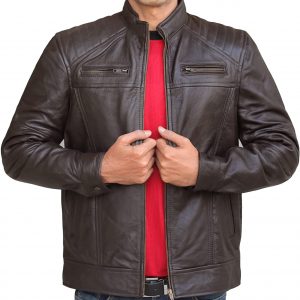 Men’s Real Leather Jacket- Genuine Sheepskin Biker Style Fashion Forward Moto Jacket -VM19228453